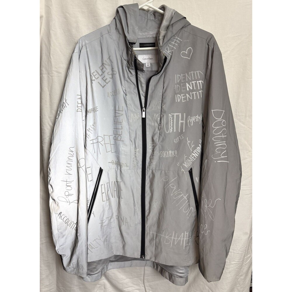 Calvin Klein Mens XL Reflective Graffiti Graphic Jacket King Dom Culture Gray